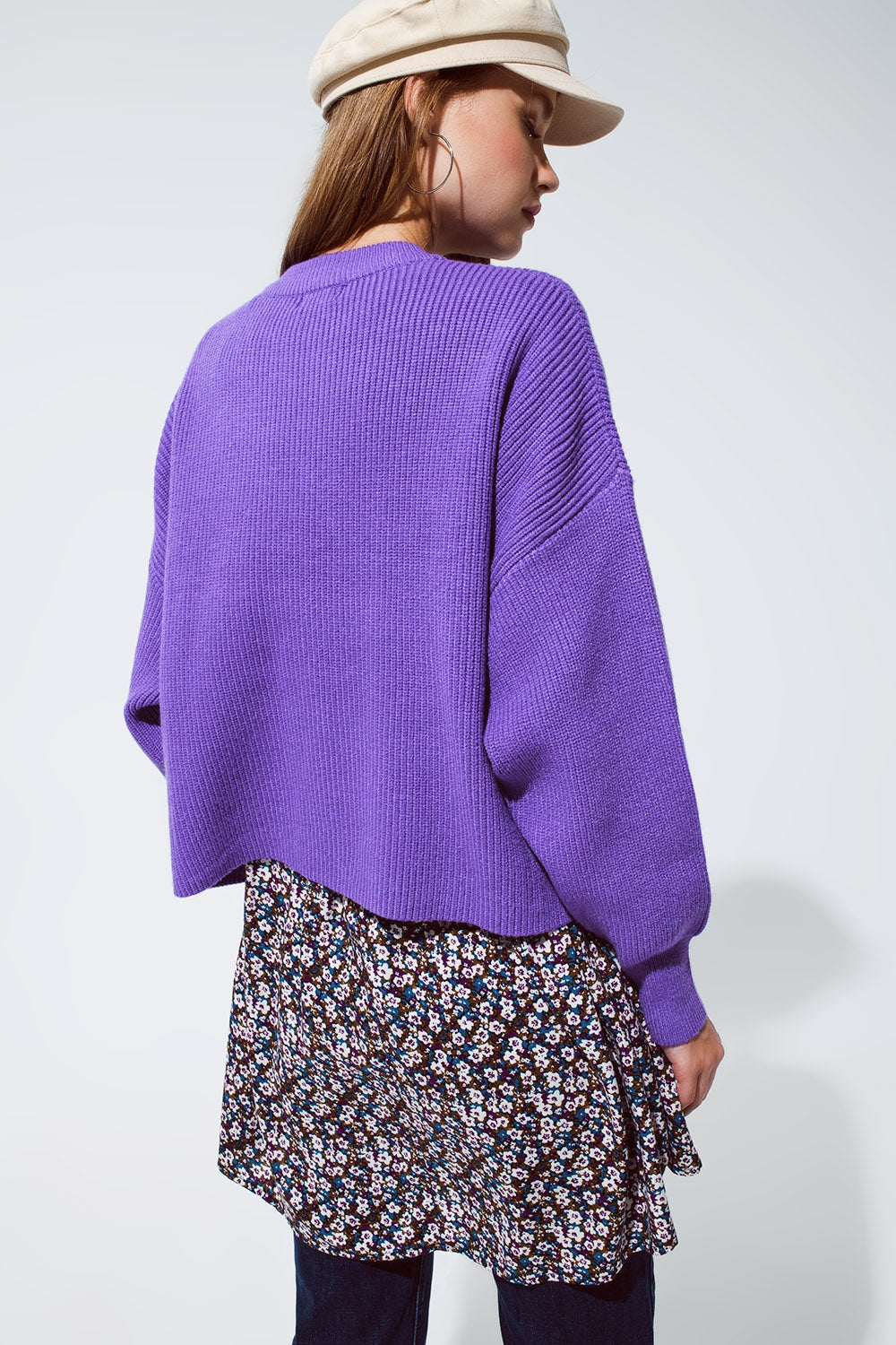 Jersey holgado de punto grueso en color morado Q2