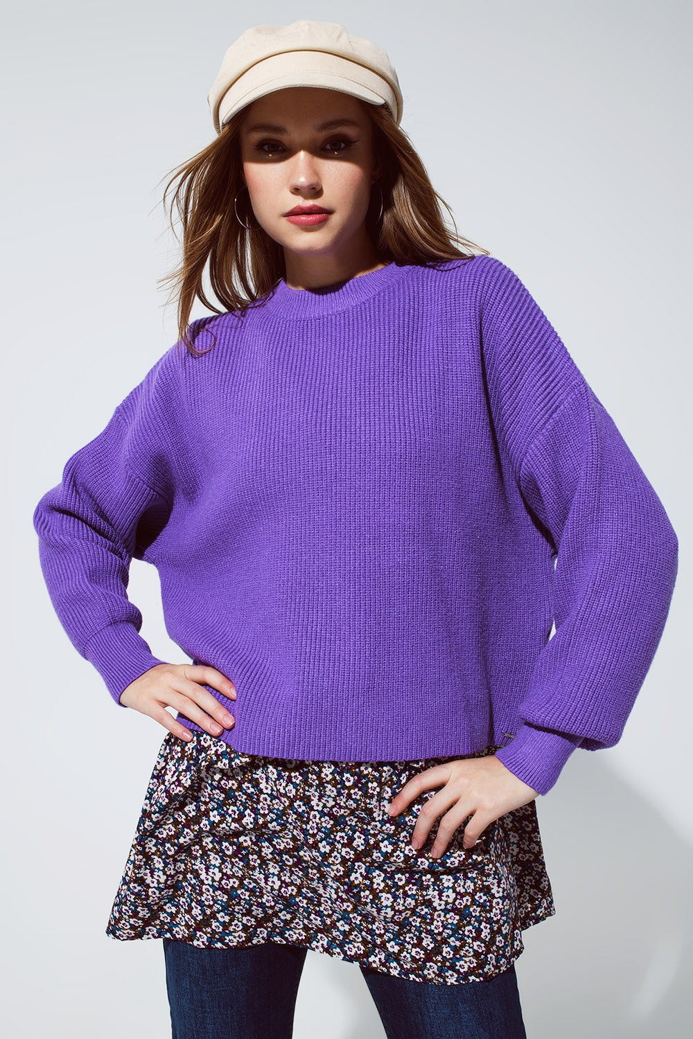 Jersey holgado de punto grueso en color morado Q2