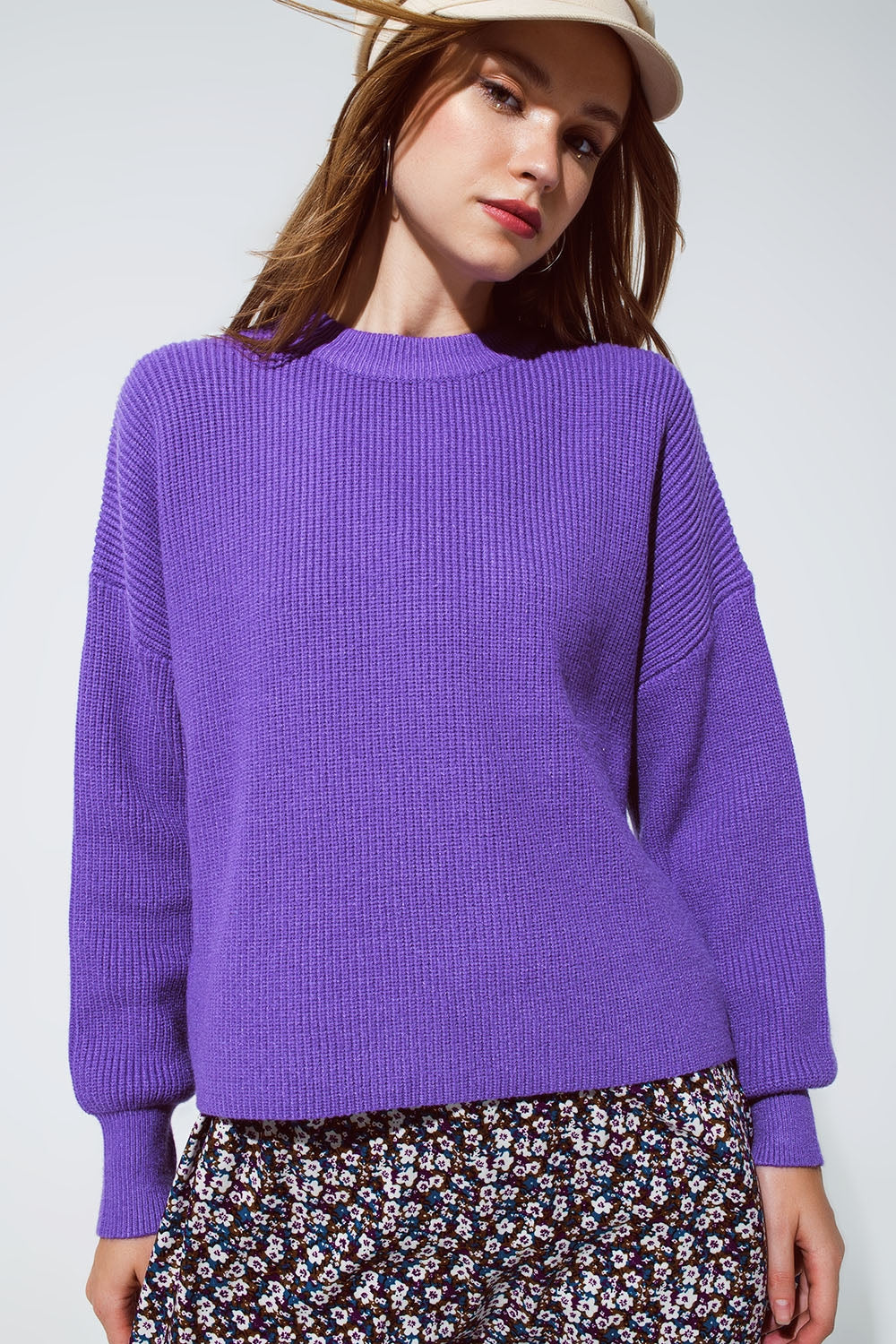 Jersey holgado de punto grueso en color morado Q2