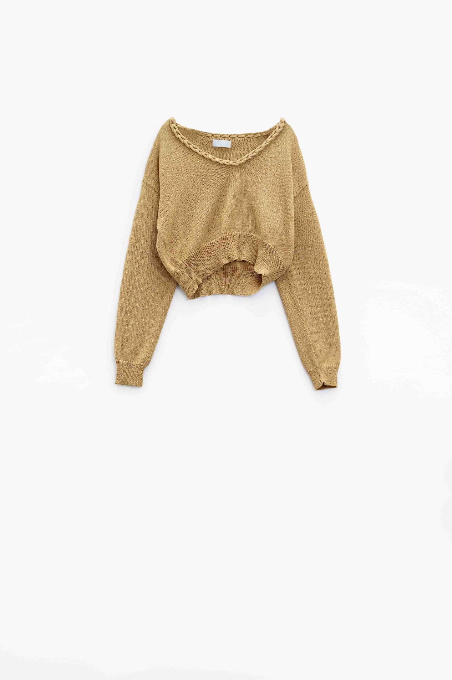 Jersey Ligero Con Cuello En V Ancho Y Detalle Trenzado En Dorado Q2