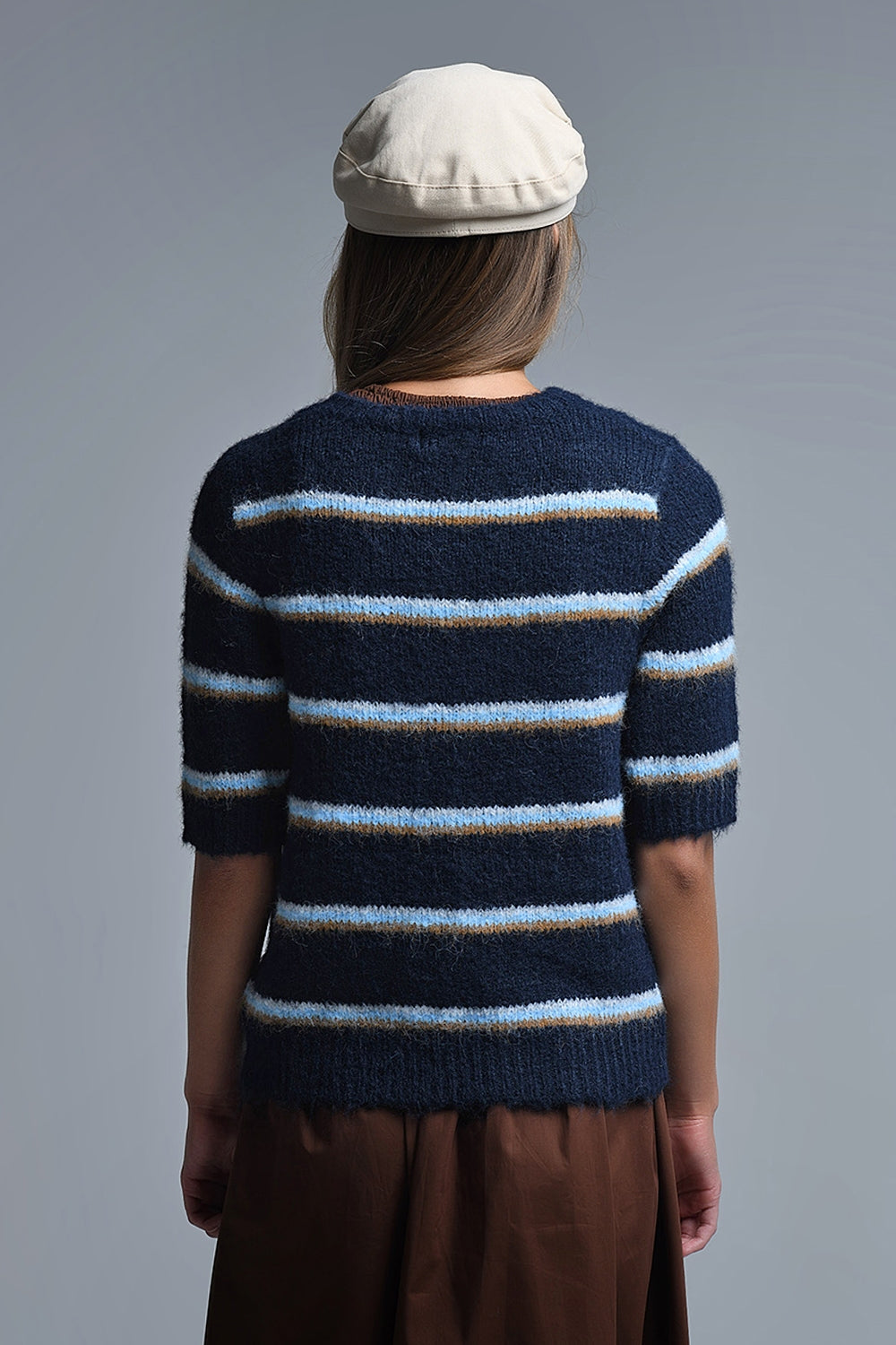 Jersey Love bordado de manga corta en azul marino Q2