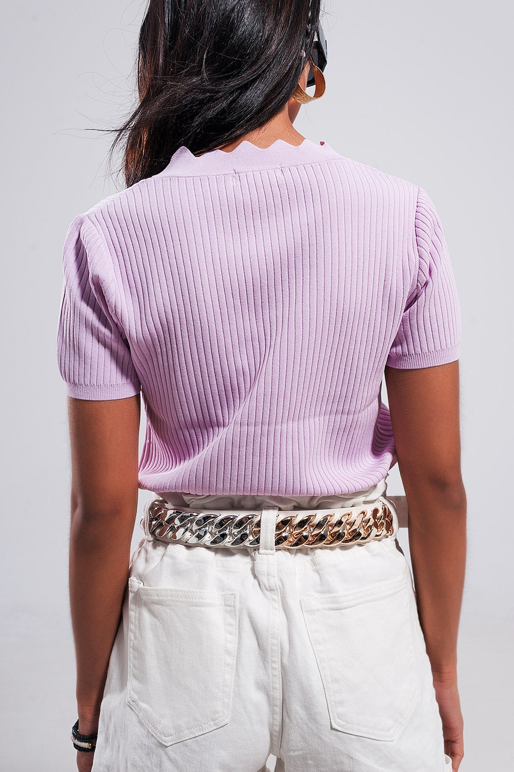 Jersey morado con cuello de pico de canalé Q2