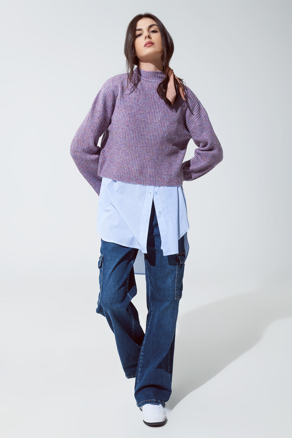 Jersey morado de cuello alto de canalé suave Q2