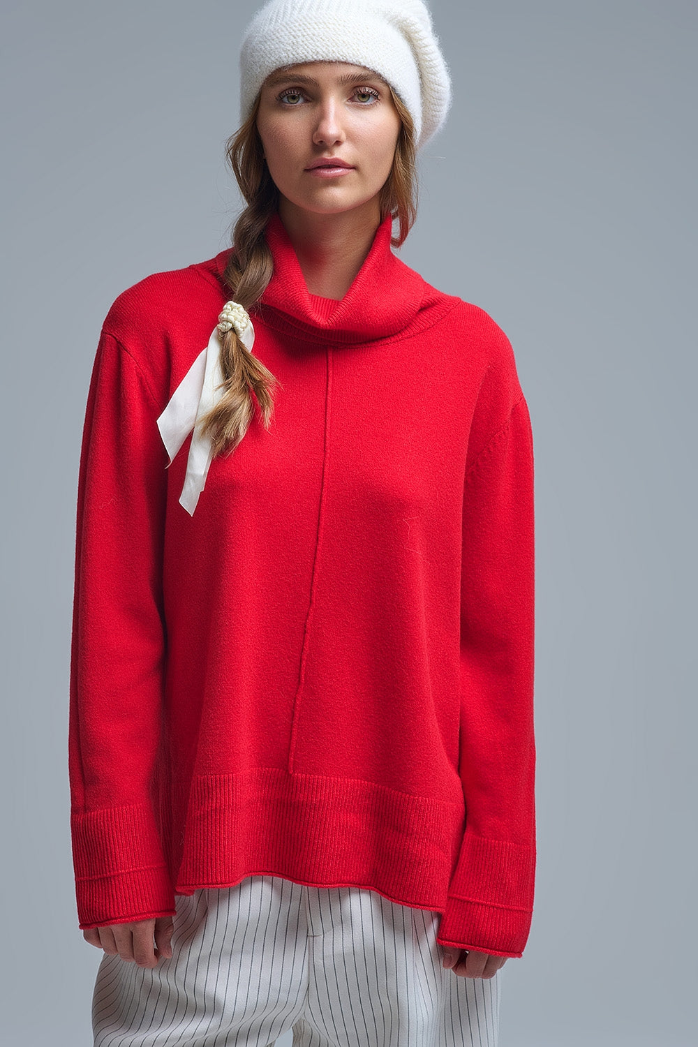Q2 Jersey oversize con cuello vuelto en rojo