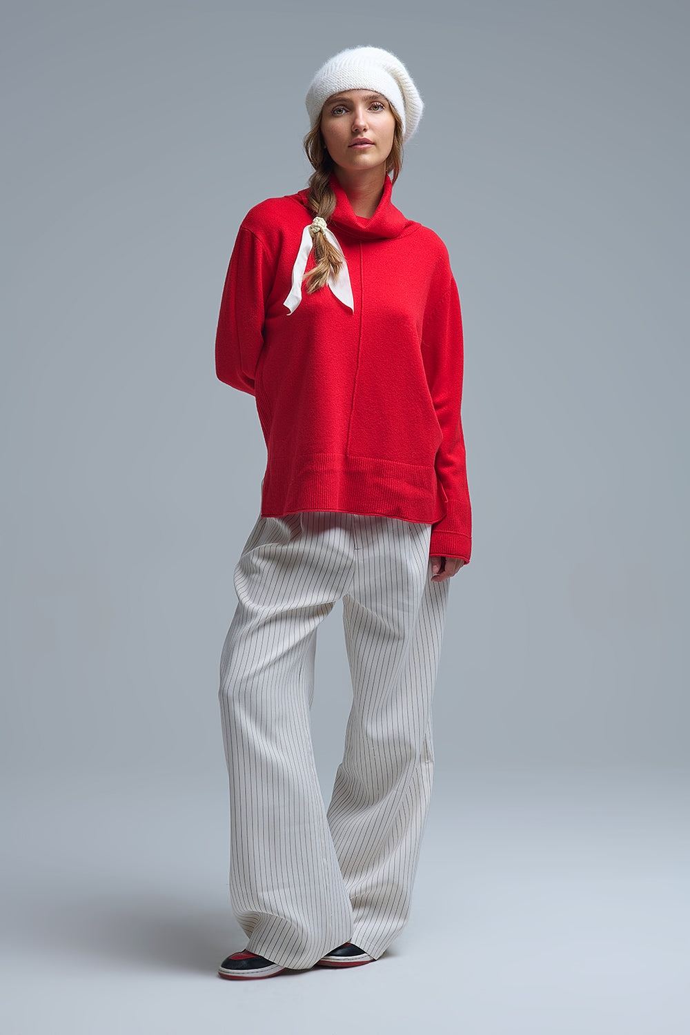 Jersey oversize con cuello vuelto en rojo Q2
