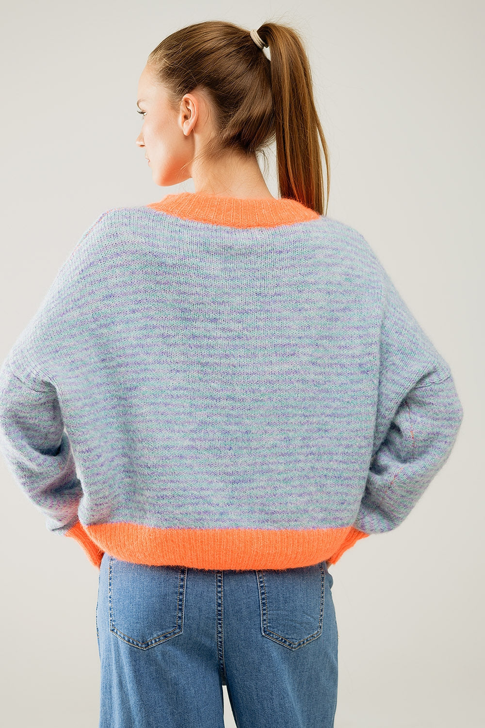 Jersey oversize de punto azul claro/naranja Q2