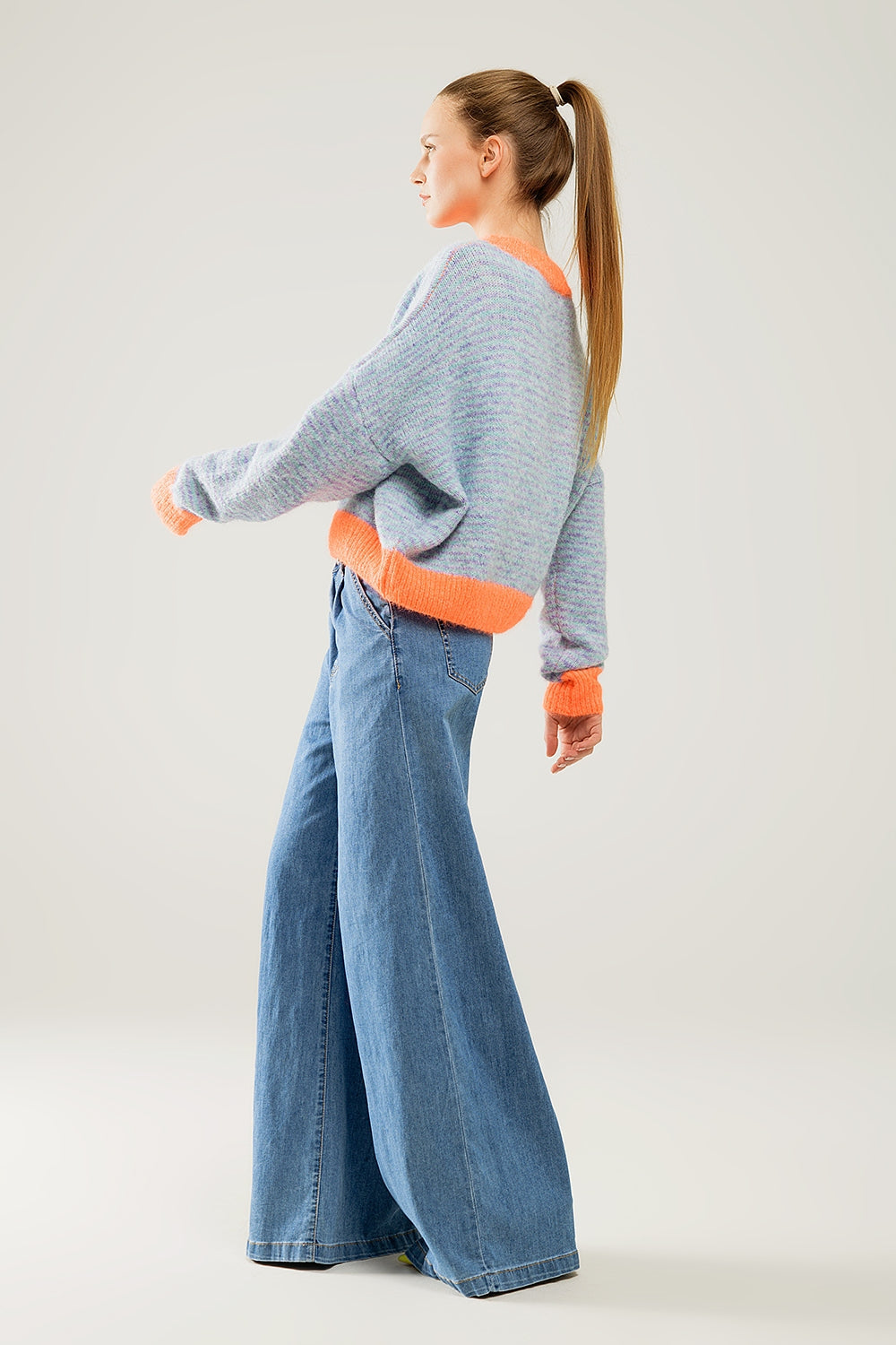 Jersey oversize de punto azul claro/naranja Q2