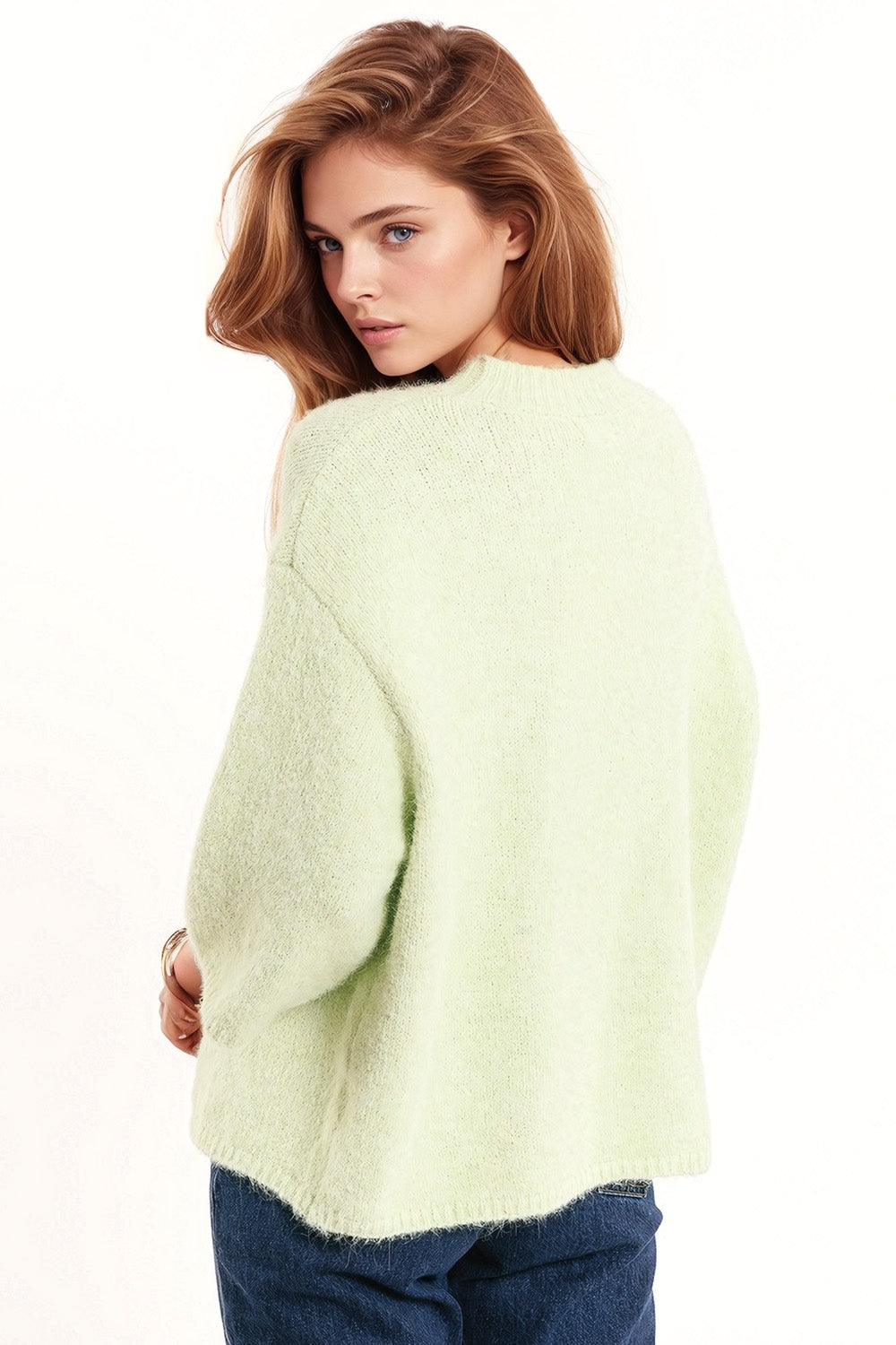 Jersey relajado con manga 3/4 y cuello redondo en verde Q2