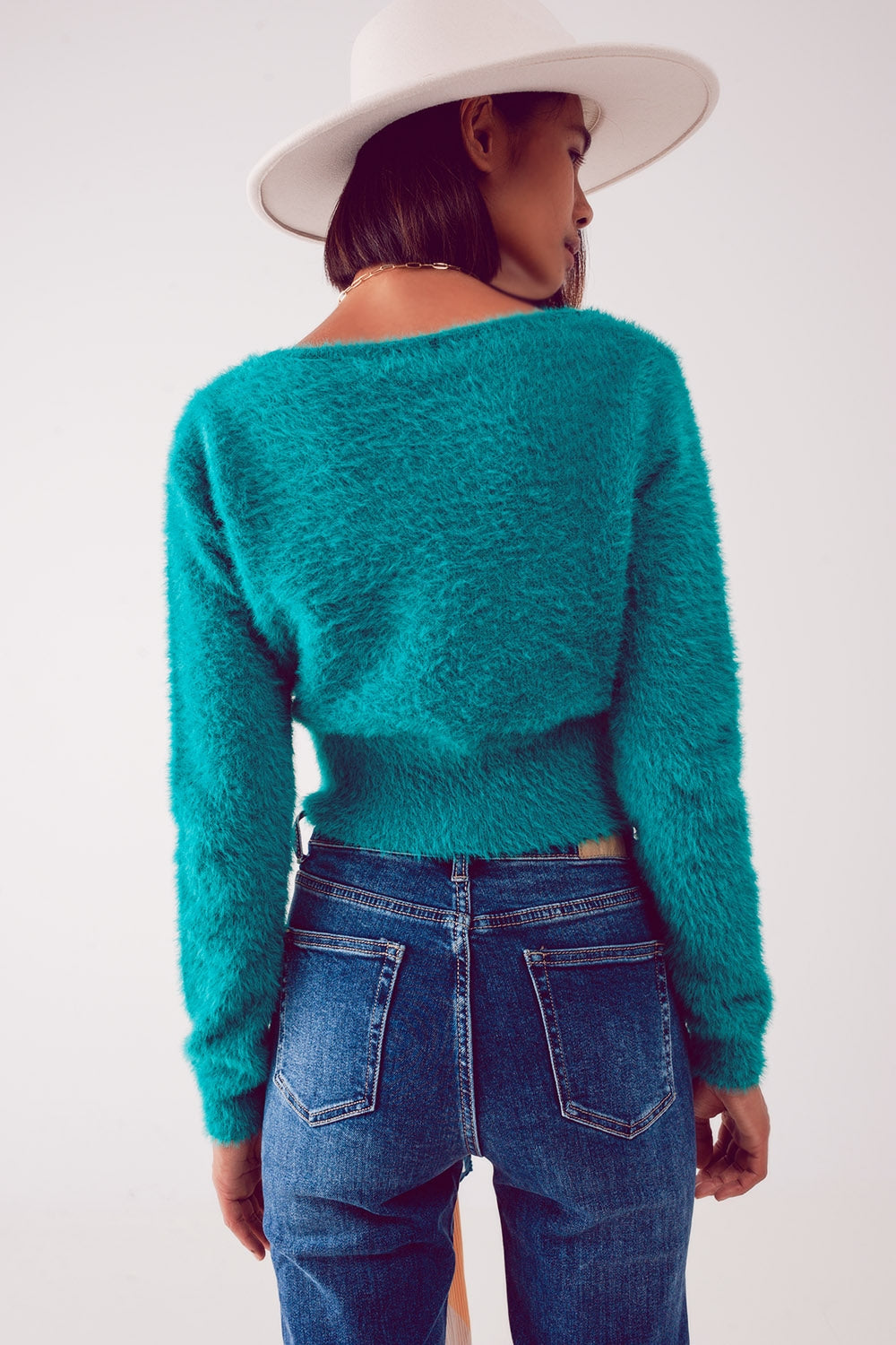 Jersey verde cuello pico de punto mullido Q2
