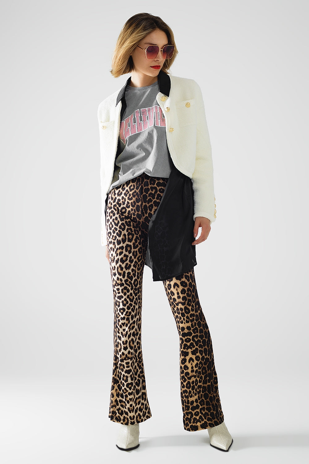 Leggings acampanados de Spandex con estampado de leopardo Q2
