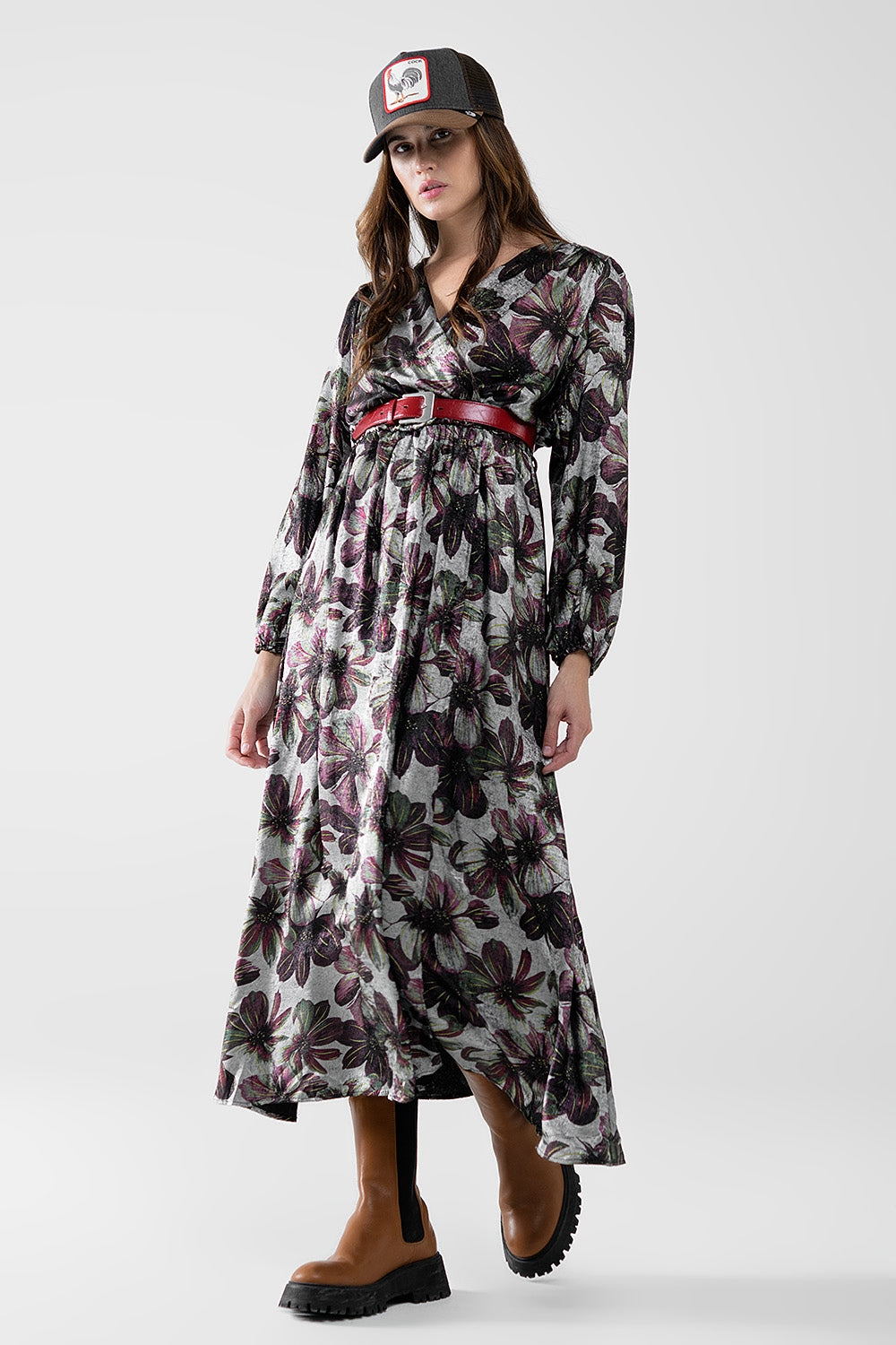 maxi vestido con estampado de flores efecto metalizado Q2