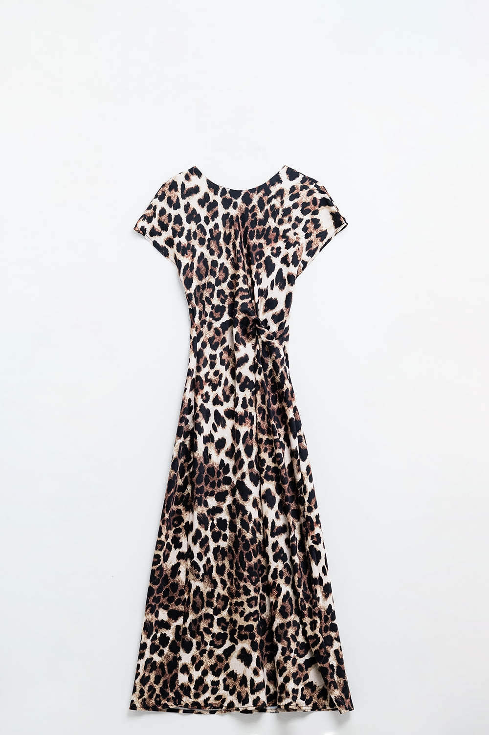 Maxi vestido con estampado de leopardo y detalle de nudo en la cintura Q2