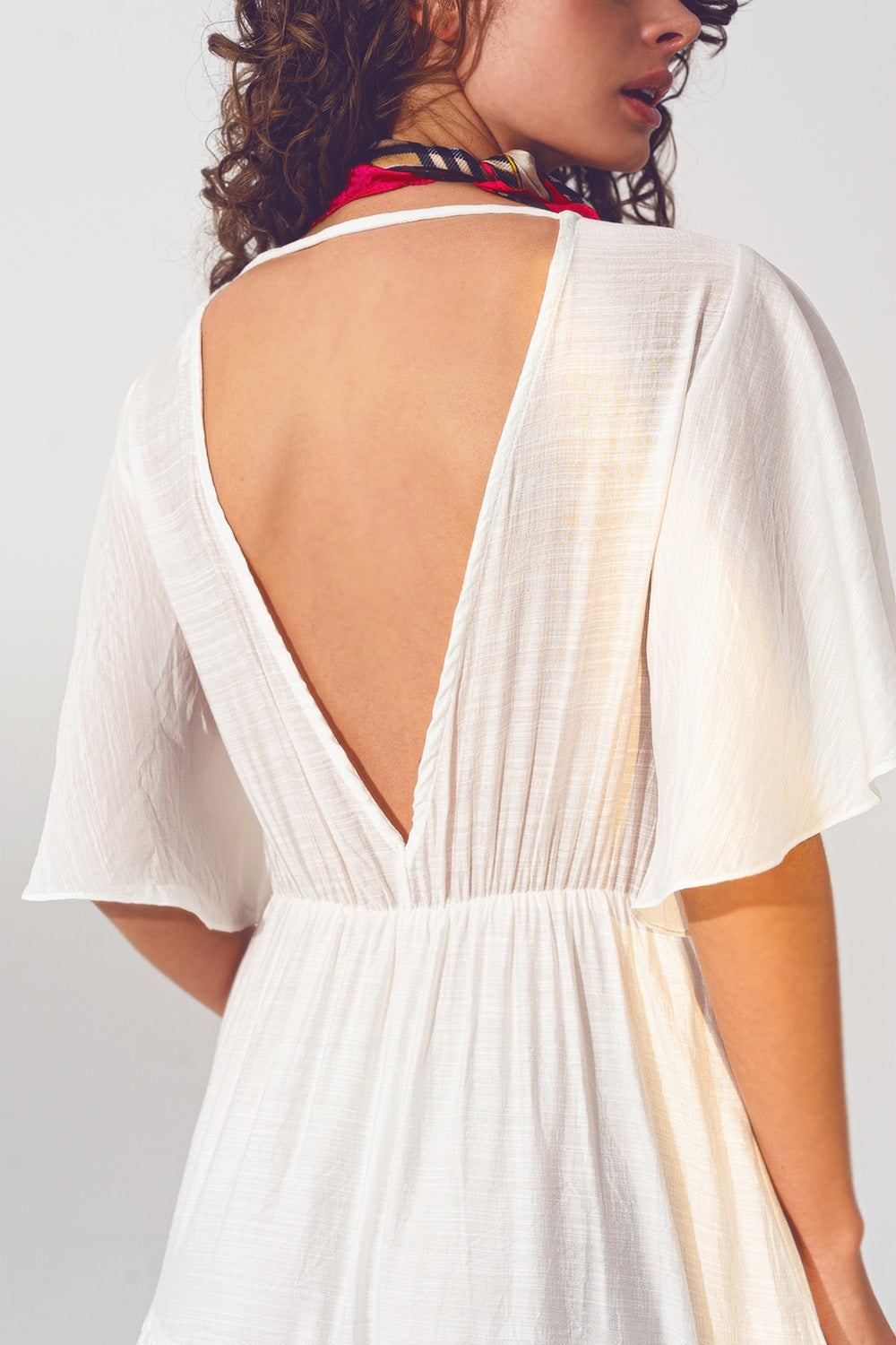 Maxi Vestido Smock Cuello en V Blanco Q2