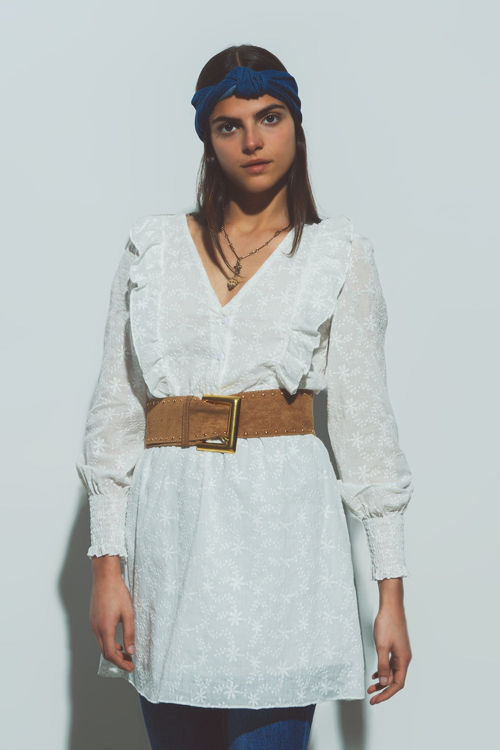 Mini Vestido Floral Texturizado Blanco Q2