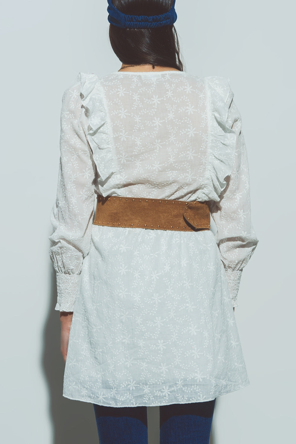 Mini Vestido Floral Texturizado Blanco Q2