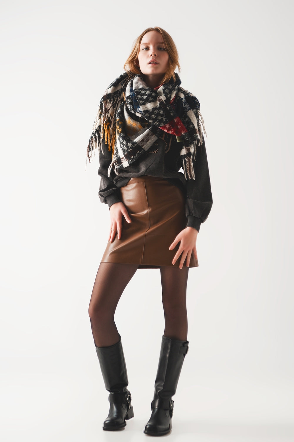 Minifalda camel de efecto cuero Q2