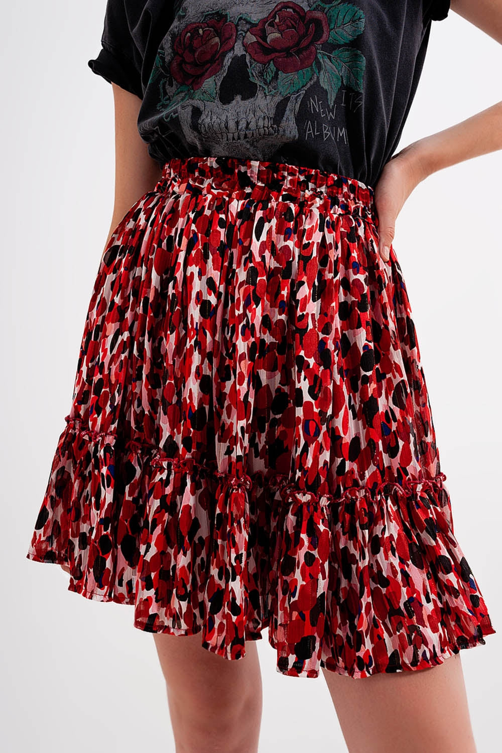 Minifalda con volantes y estampado animal Q2
