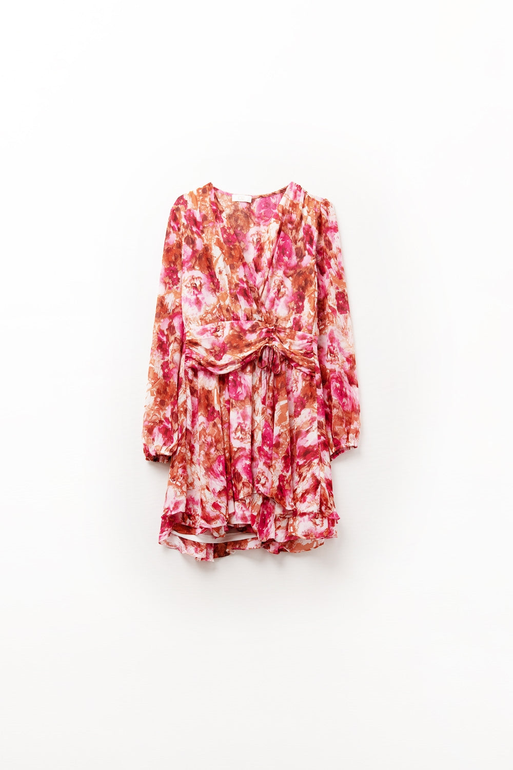 Minivestido con estampado abstracto y escote en V con lazada en la cintura Q2