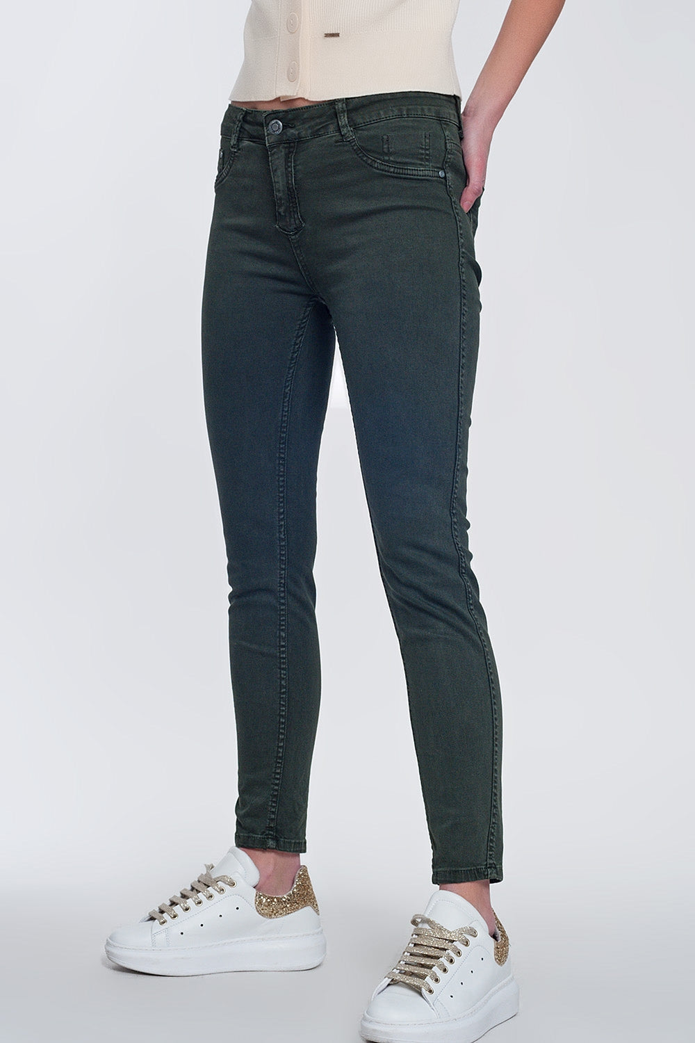 Pantalon estampado serpiente reversible en caqui Q2