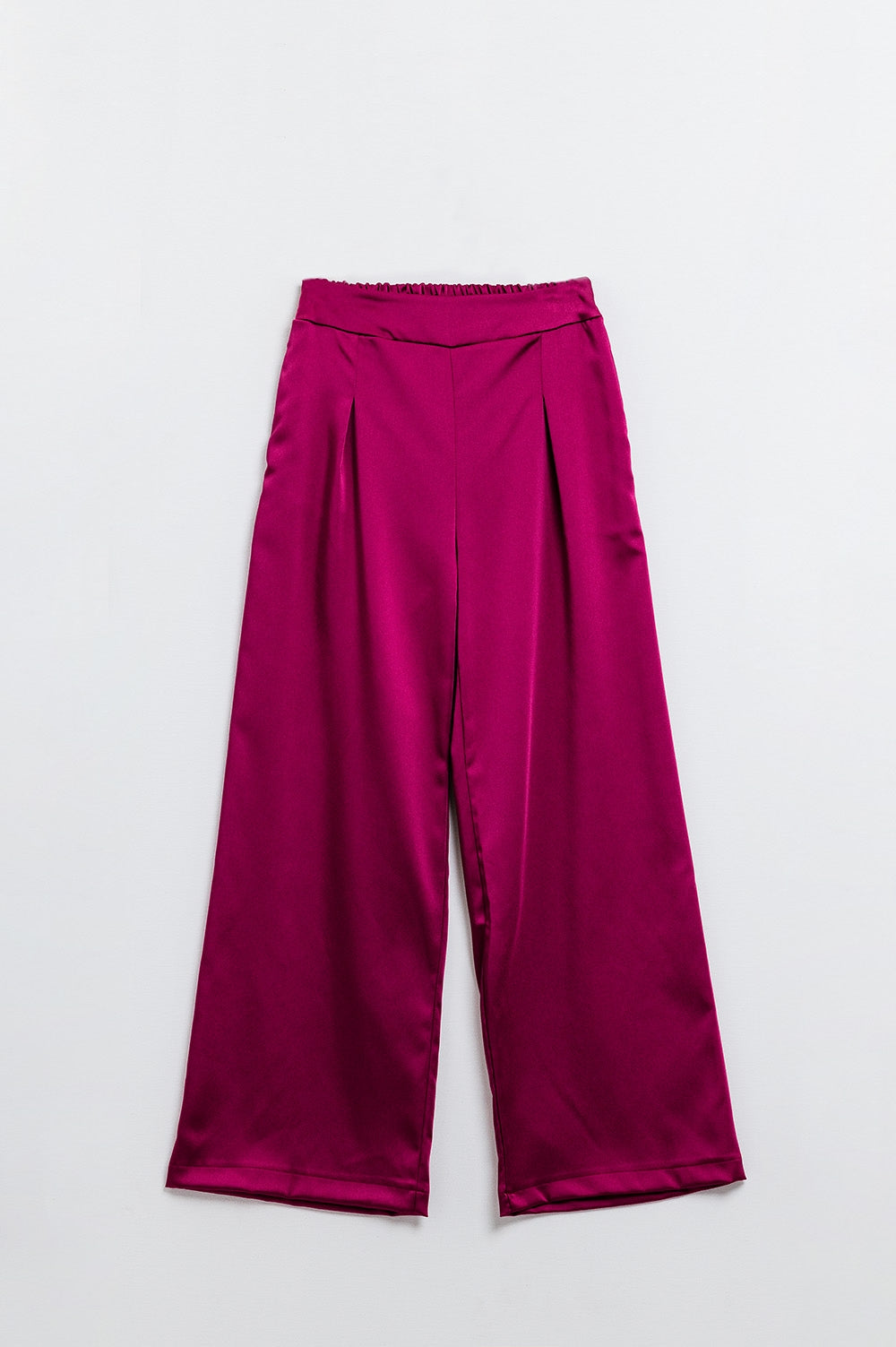 Q2 Pantalón pitillo satinado de cintura alta en color frambuesa