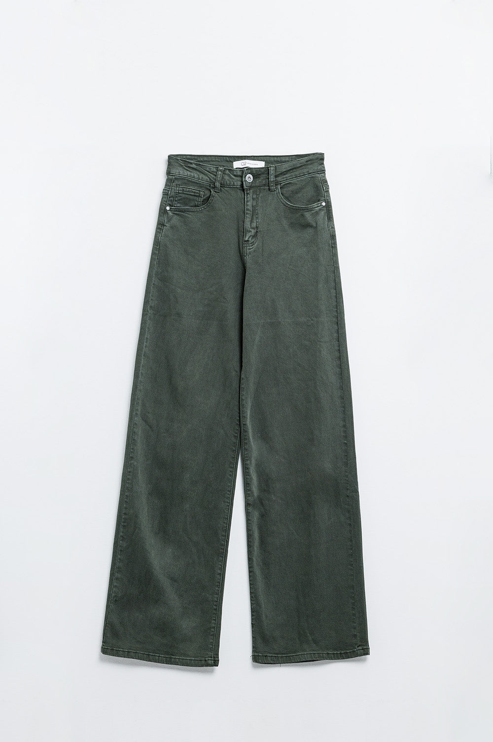 Pantalón verde militar de talle alto y pierna ancha Q2