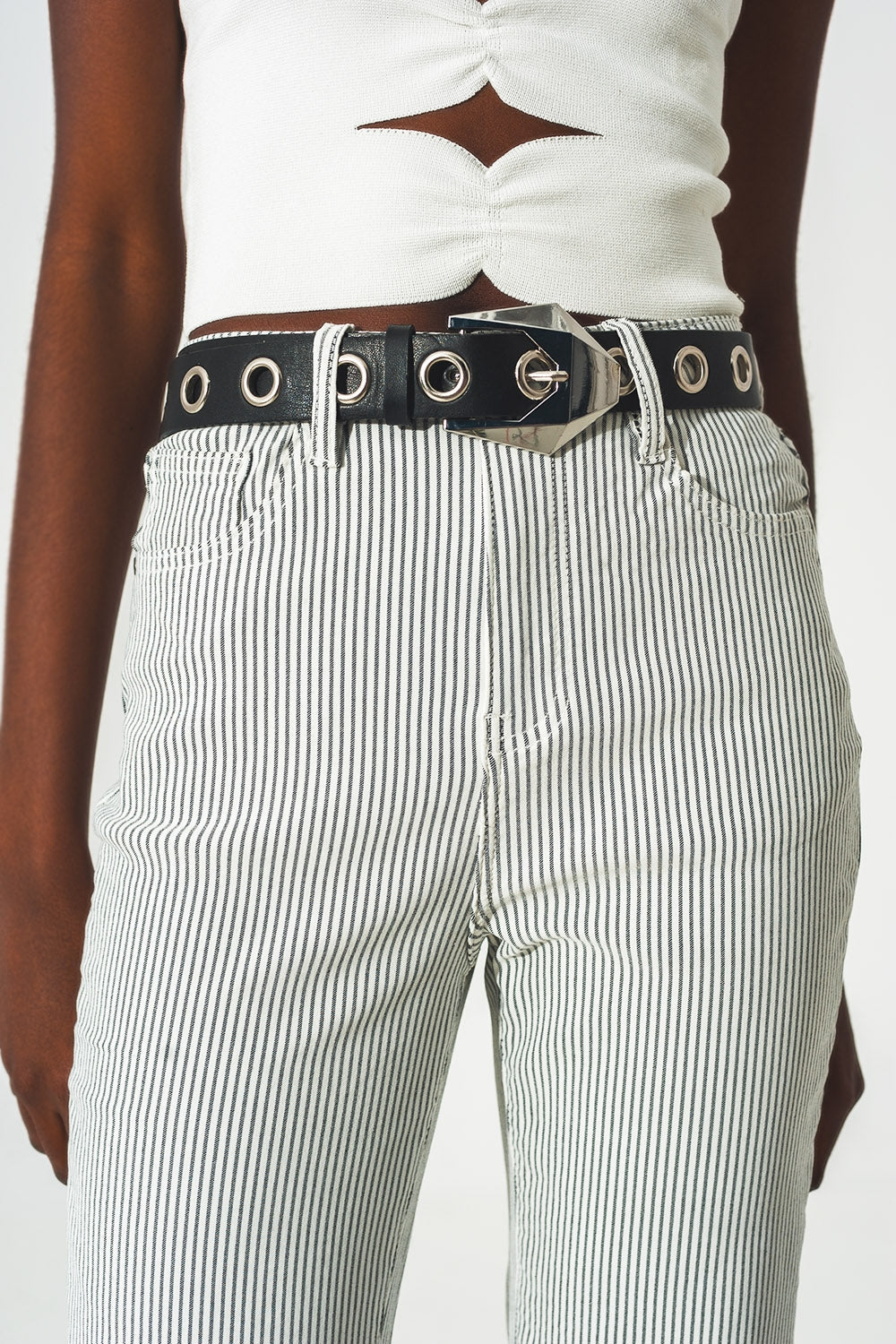 Pantalones acampanados a rayas grises Q2