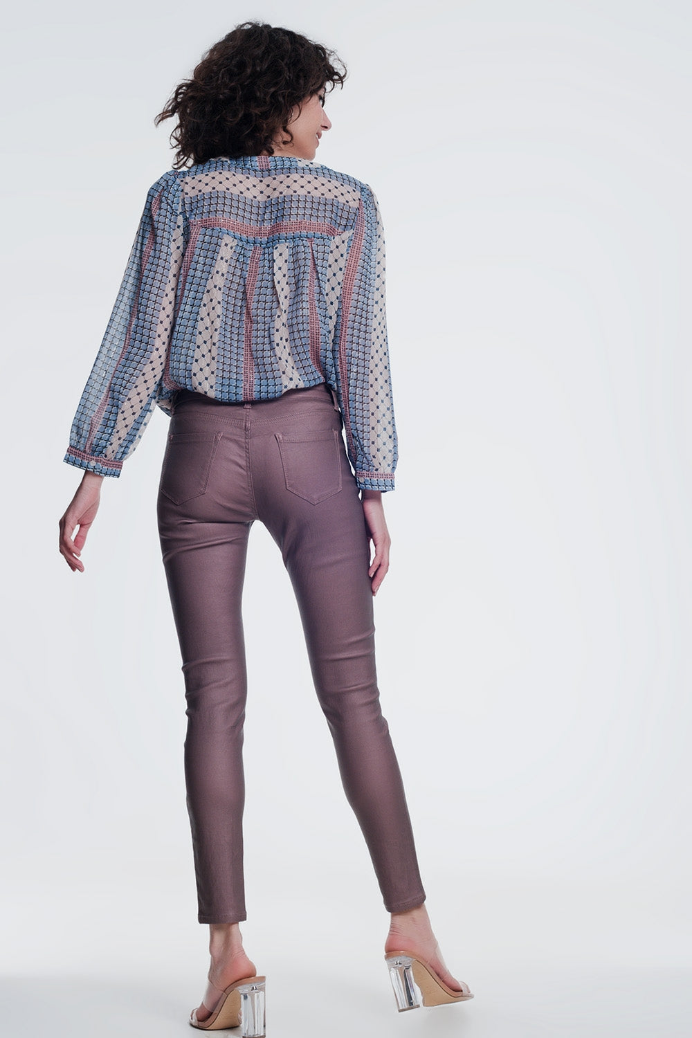 Pantalones ajustados de talle alto en rosa Q2