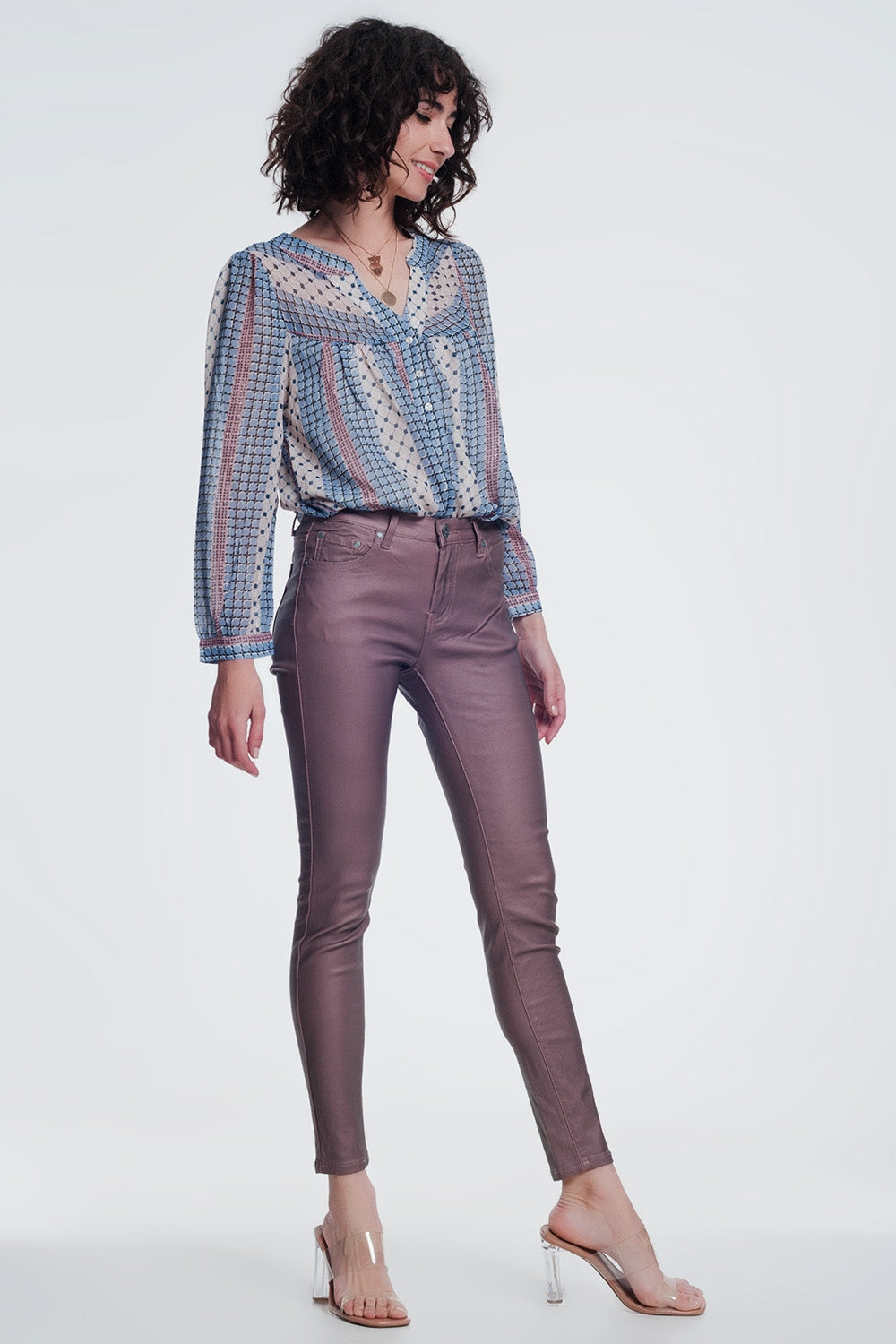 Pantalones ajustados de talle alto en rosa Q2