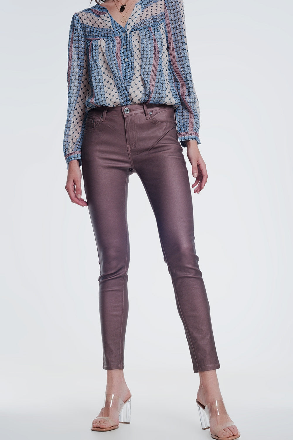 Pantalones ajustados de talle alto en rosa Q2