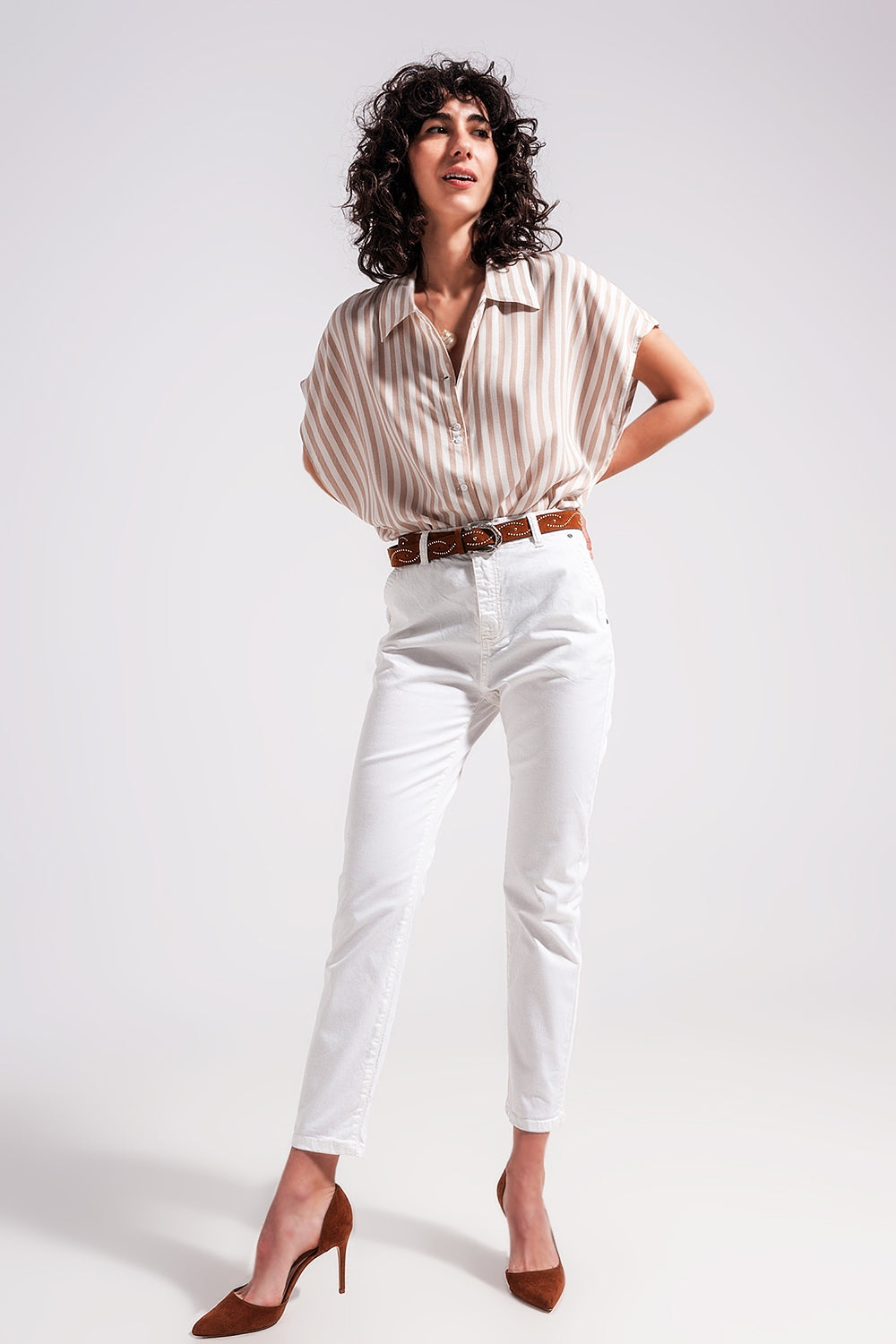Pantalones blancos de mezcla de algodón Q2