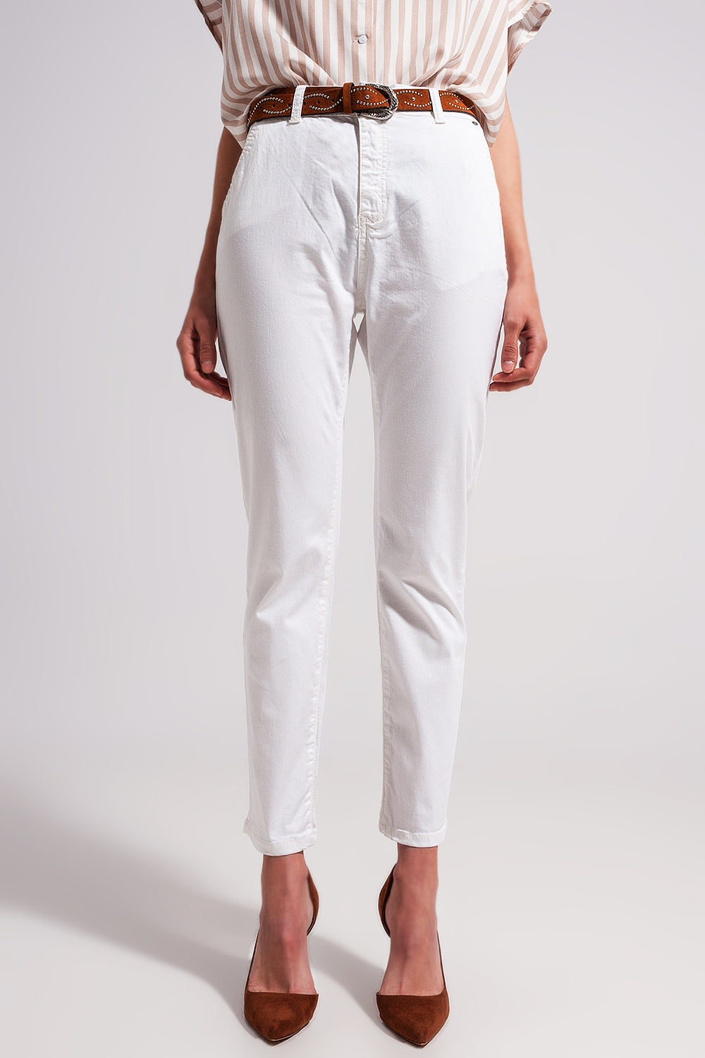 Q2 Pantalones blancos de mezcla de algodón