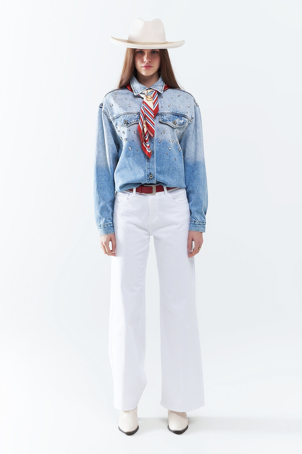 Pantalones Blancos Rectos de Pierna Ancha Q2