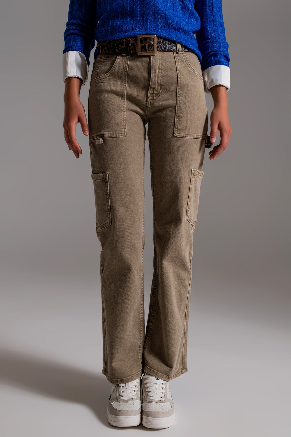 Pantalones cargo de pierna recta en marrón beige Q2