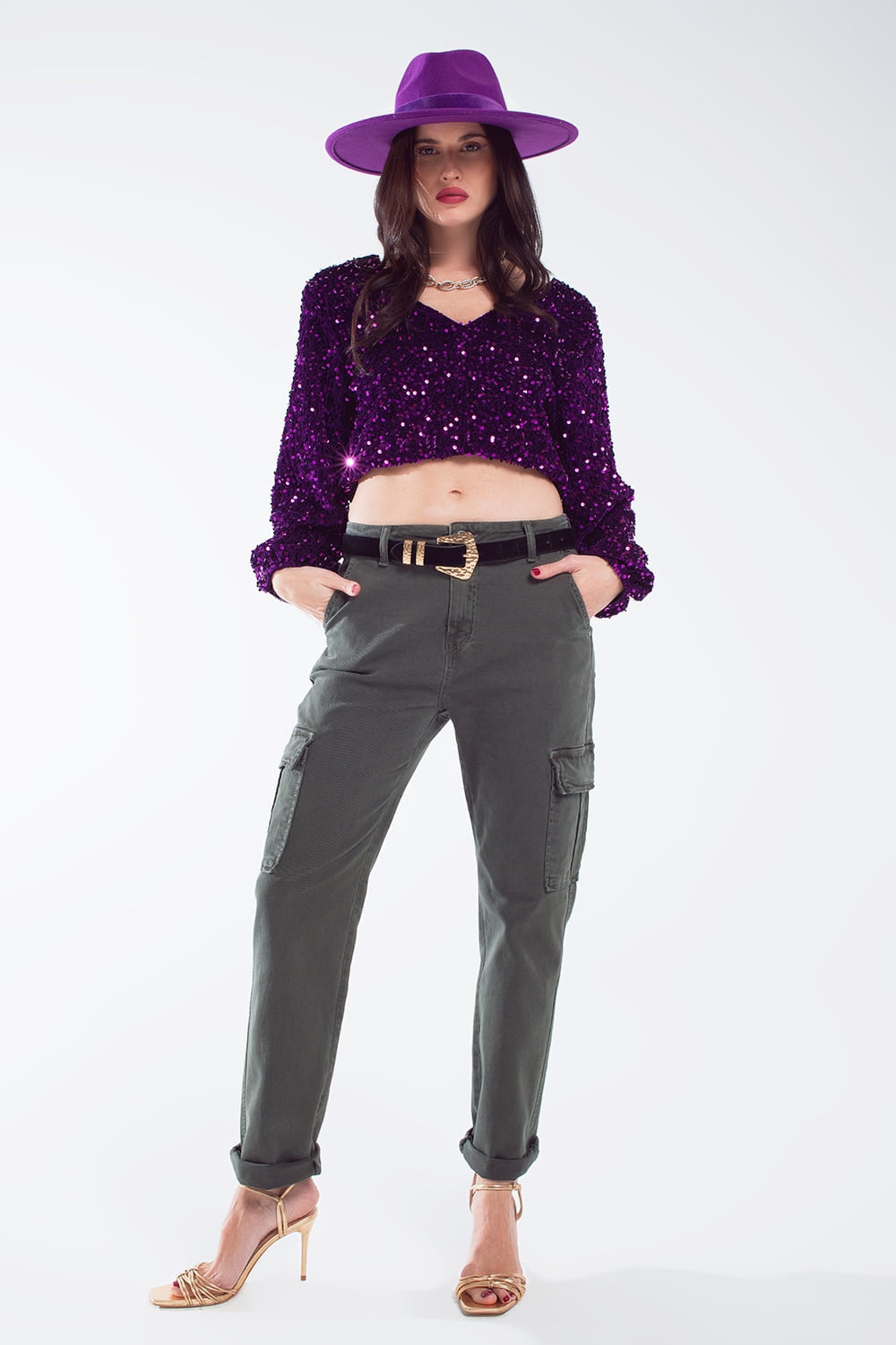 Pantalones cargo relajados en verde militar Q2