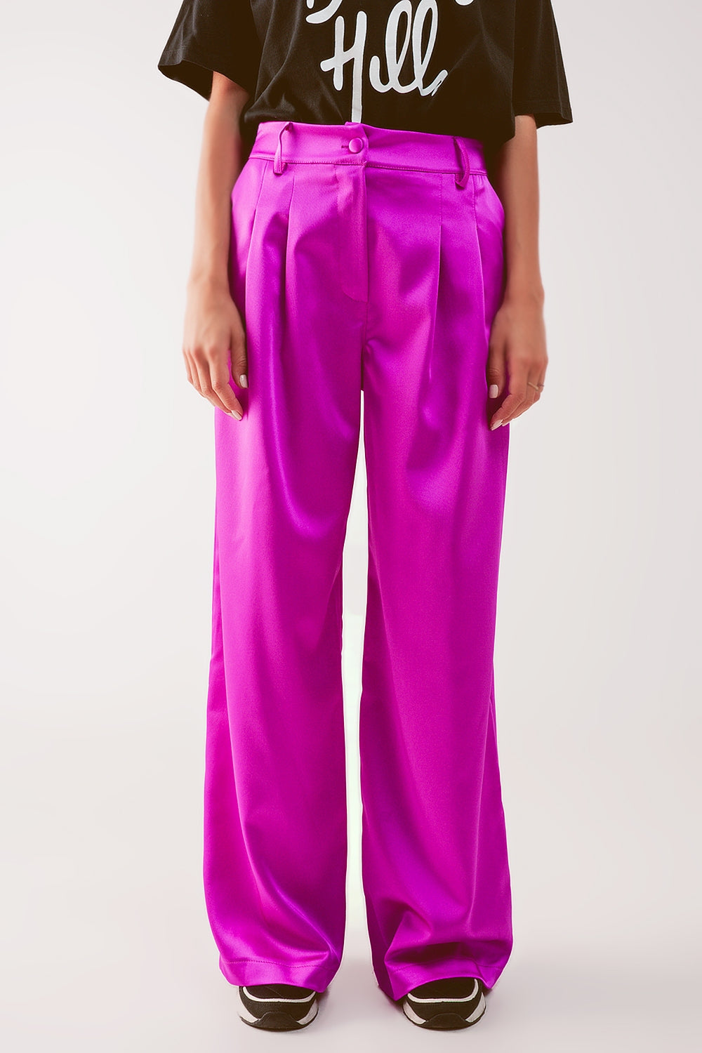 Pantalones palazzo con pinzas en fucsia Q2