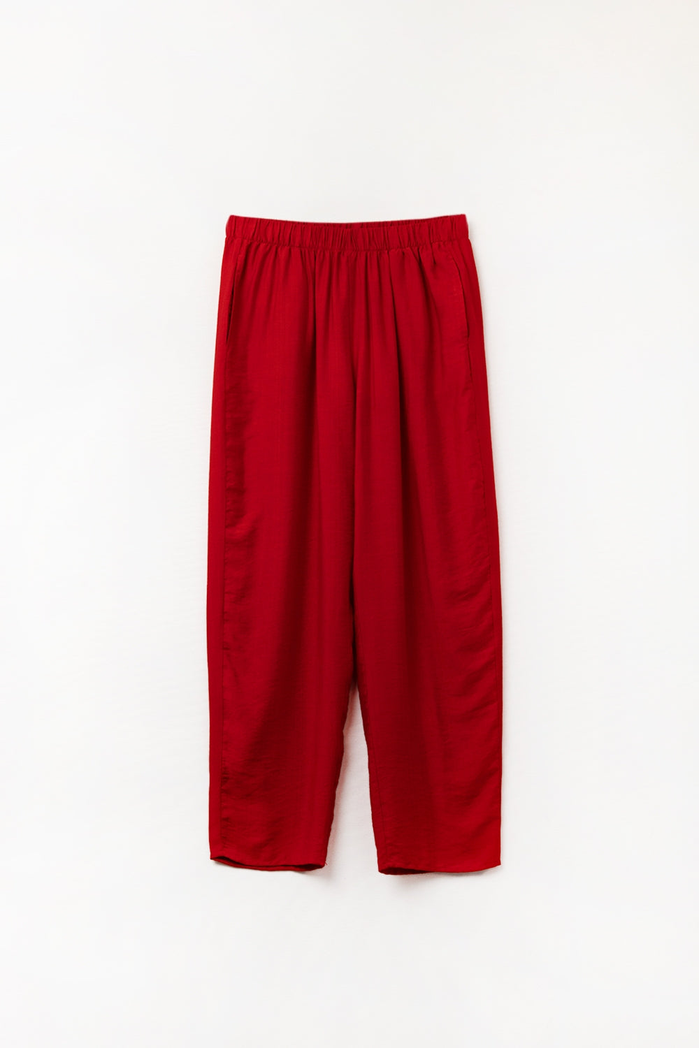 Pantalones veraniegos con cintura elástica y bolsillos en rojo Q2