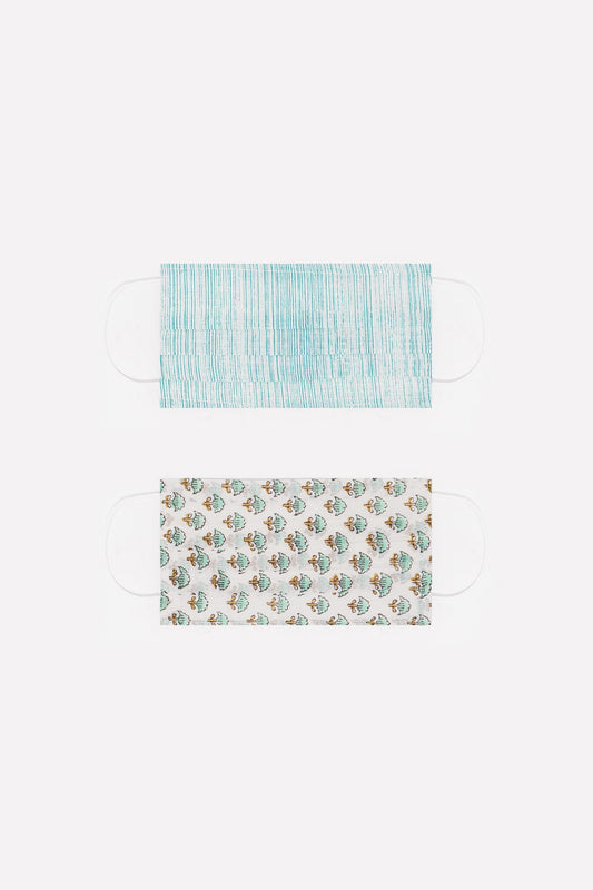 Q2 Paquete de 2 unidades Mascarilla de algodon organico turquesa