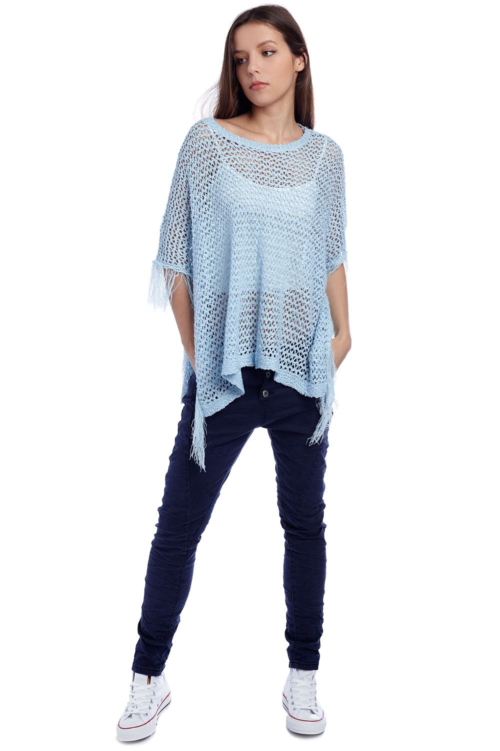 Poncho capa con flecos azul Q2
