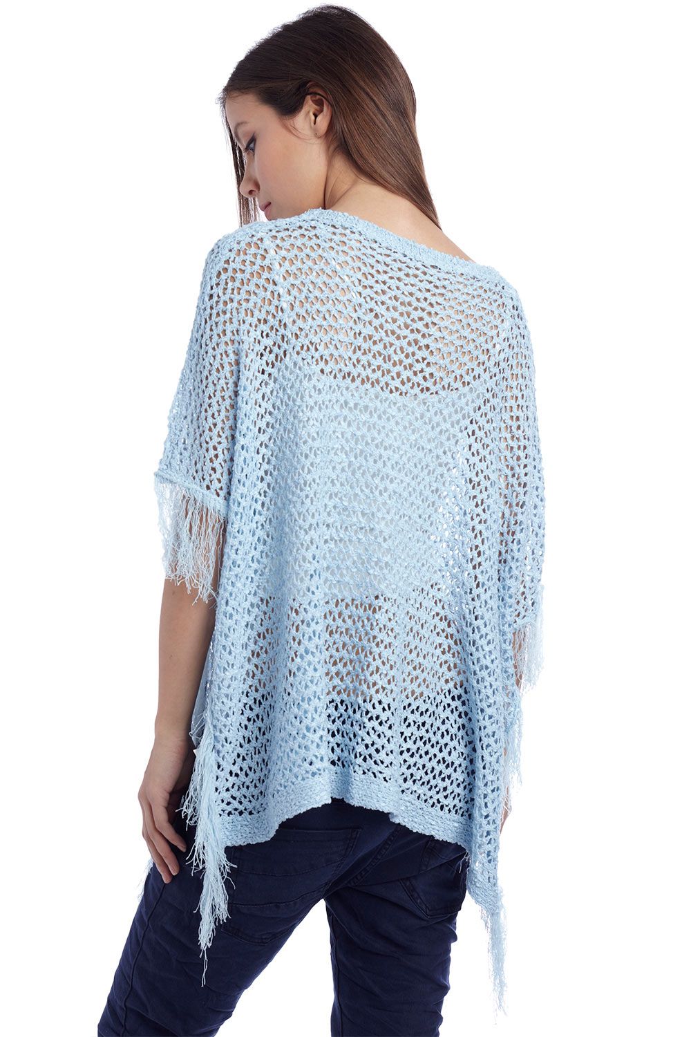Poncho capa con flecos azul Q2