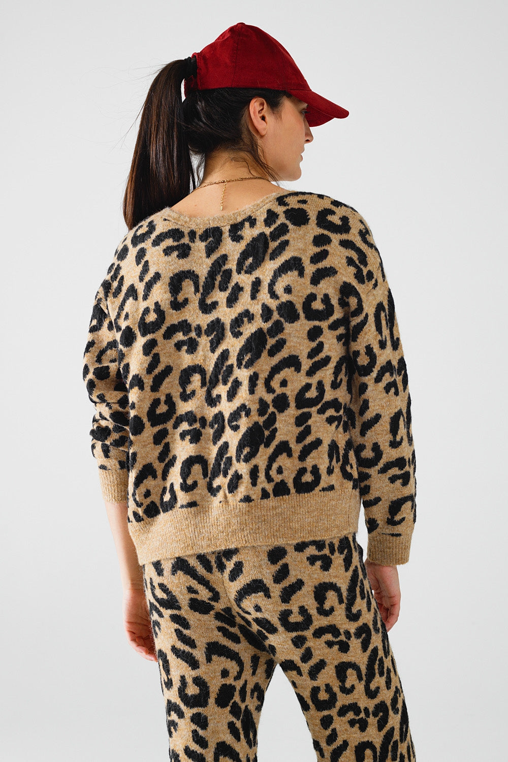Rebeca de manga larga con estampado de leopardo y detalle de lazos Q2