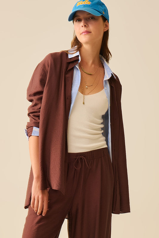 Q2 relaxed fit Camisa Marrón Manga Larga