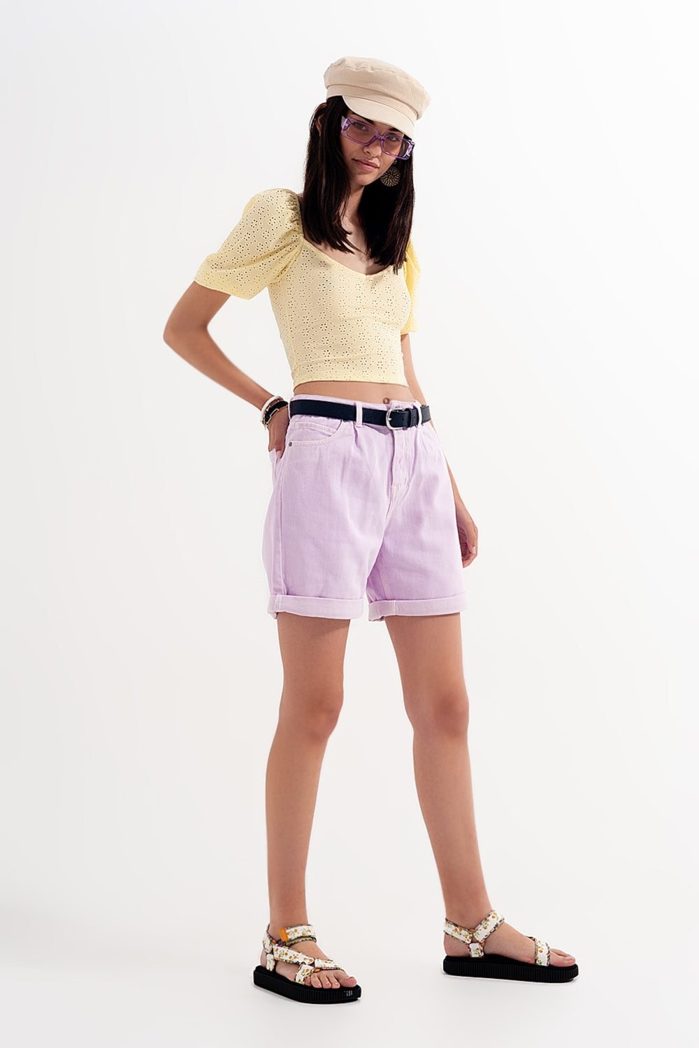 Shorts vaqueros Mom en lila Q2