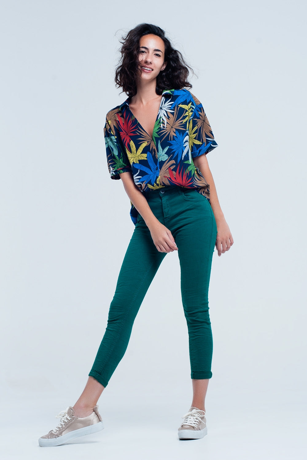 Skinny jeans elastico verde Q2