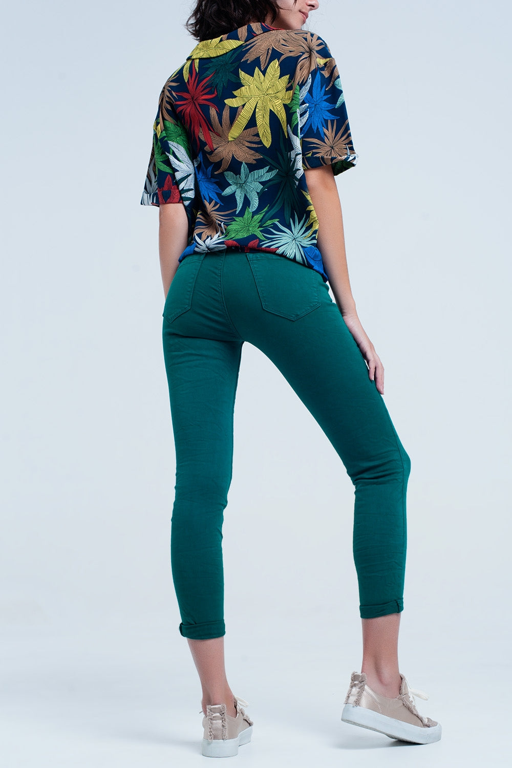 Skinny jeans elastico verde Q2