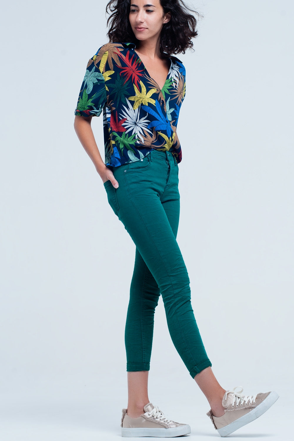 Skinny jeans elastico verde Q2