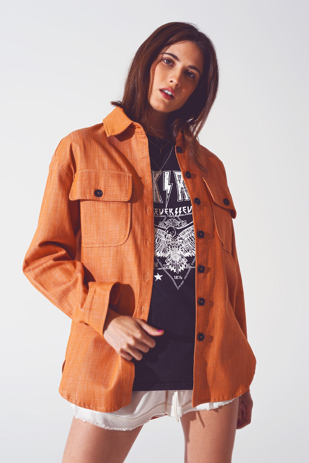 Sobrecamisa de manga larga en naranja Q2