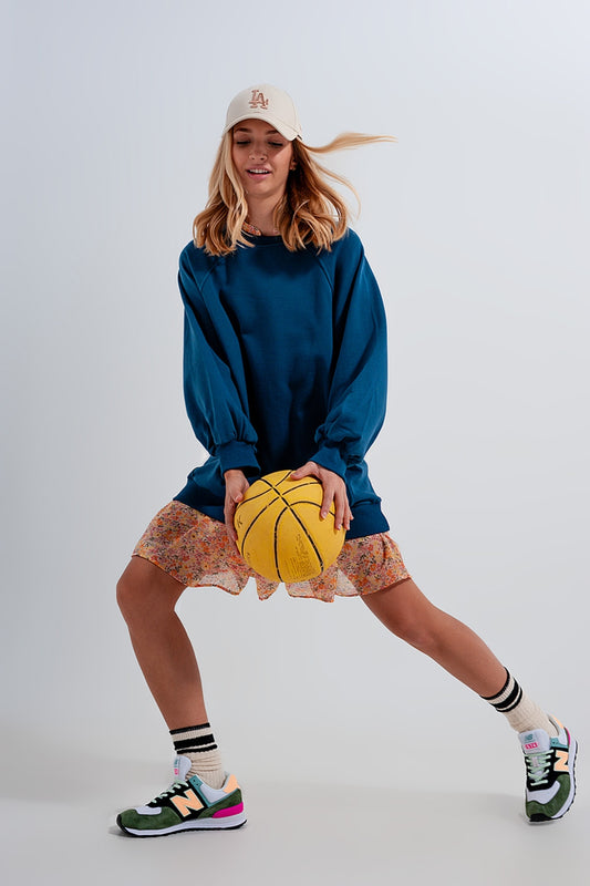 Q2 Sudadera azul extragrande con detalle de costuras