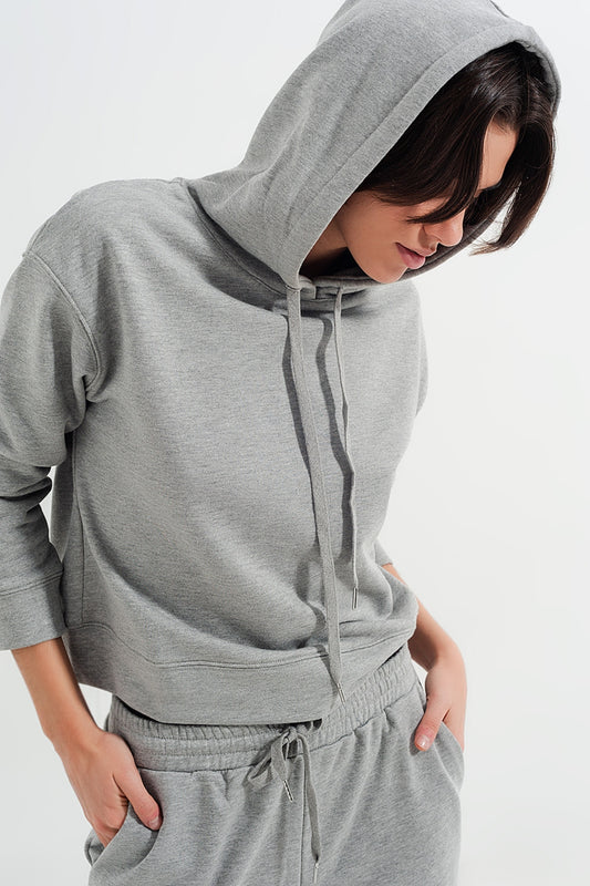 Q2 Sudadera basica gris con capucha y cordones