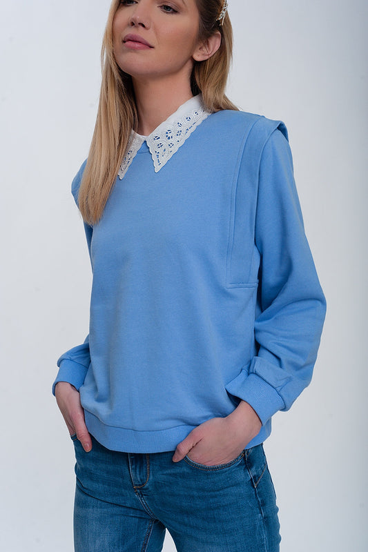 Q2 Sudadera estilo boyfriend con detalles llamativos en los hombros en color azul