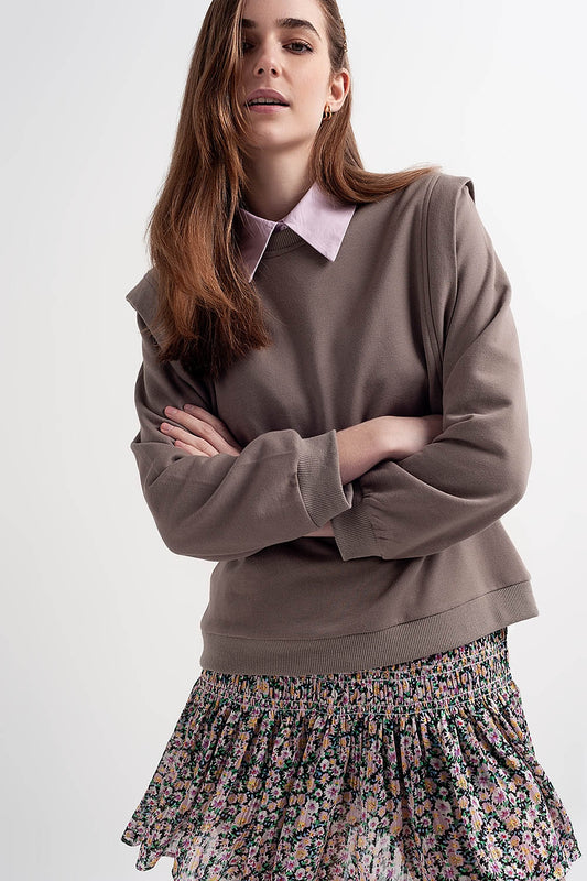 Q2 Sudadera estilo boyfriend con detalles llamativos en los hombros en color gris